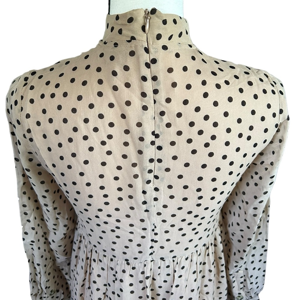 GANNI Neutral Polka Dot Georgette Midi Dress Long Sleeve Scandi Style EU 32/US 0 - Picture 5 of 16